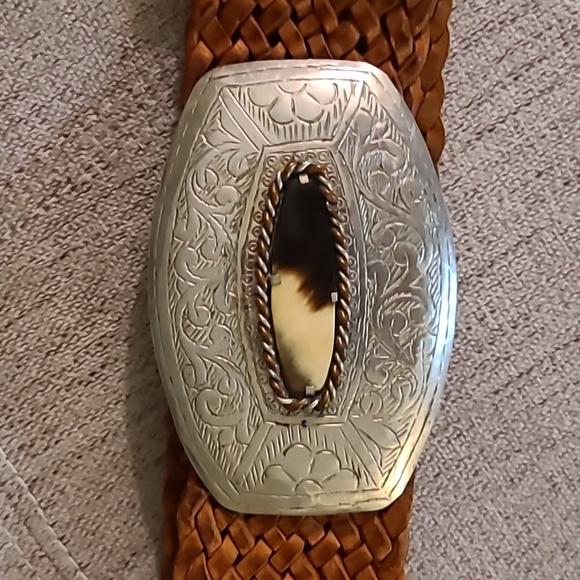 Braided GENUINE Leather Belt with STERLING Silver Clip-On Buckle Sz Large - Picture 2 of 7